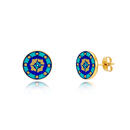 Cercei Desert Gold 24K din portelan fin Blue Mandala